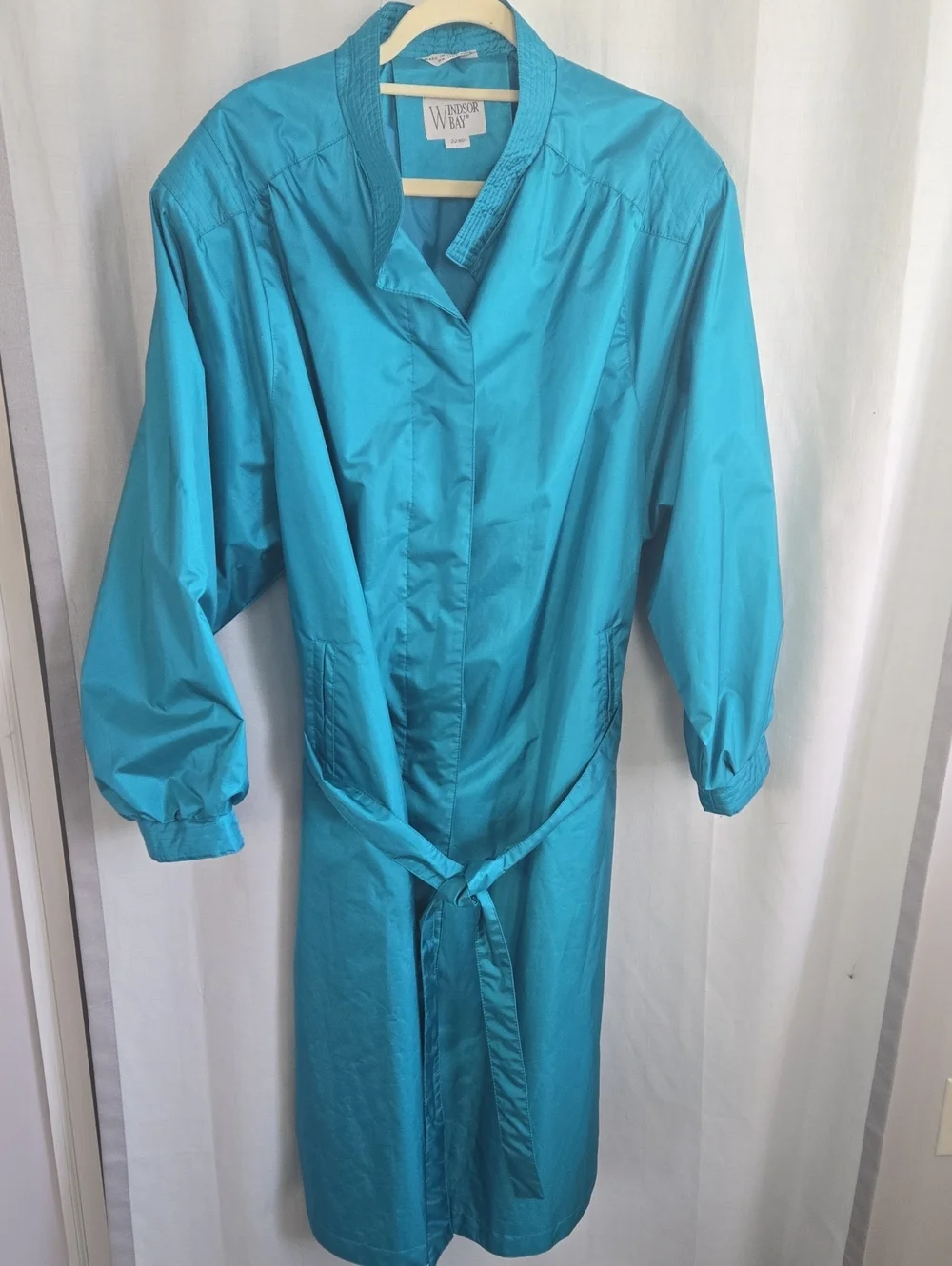 VTG Windsor Bay Metallic Teal Trench Coat Plus Size 22WP Retro 80s 90s Belted